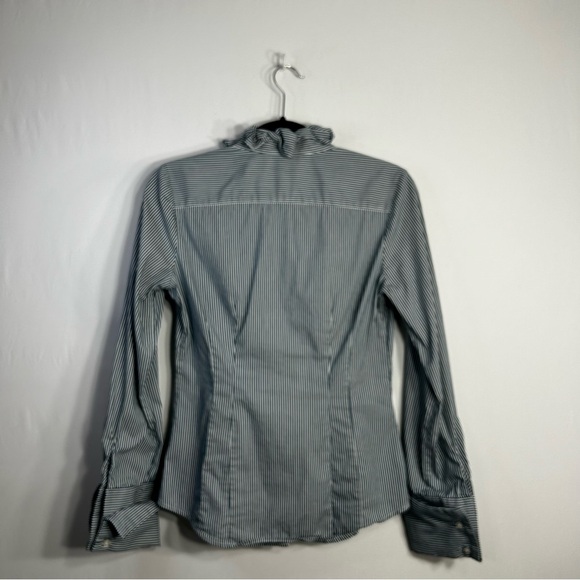 Express Design Studio Pinstripe Ruffle Collar Button Career Peasant Blouse Sz S - Picture 4 of 12